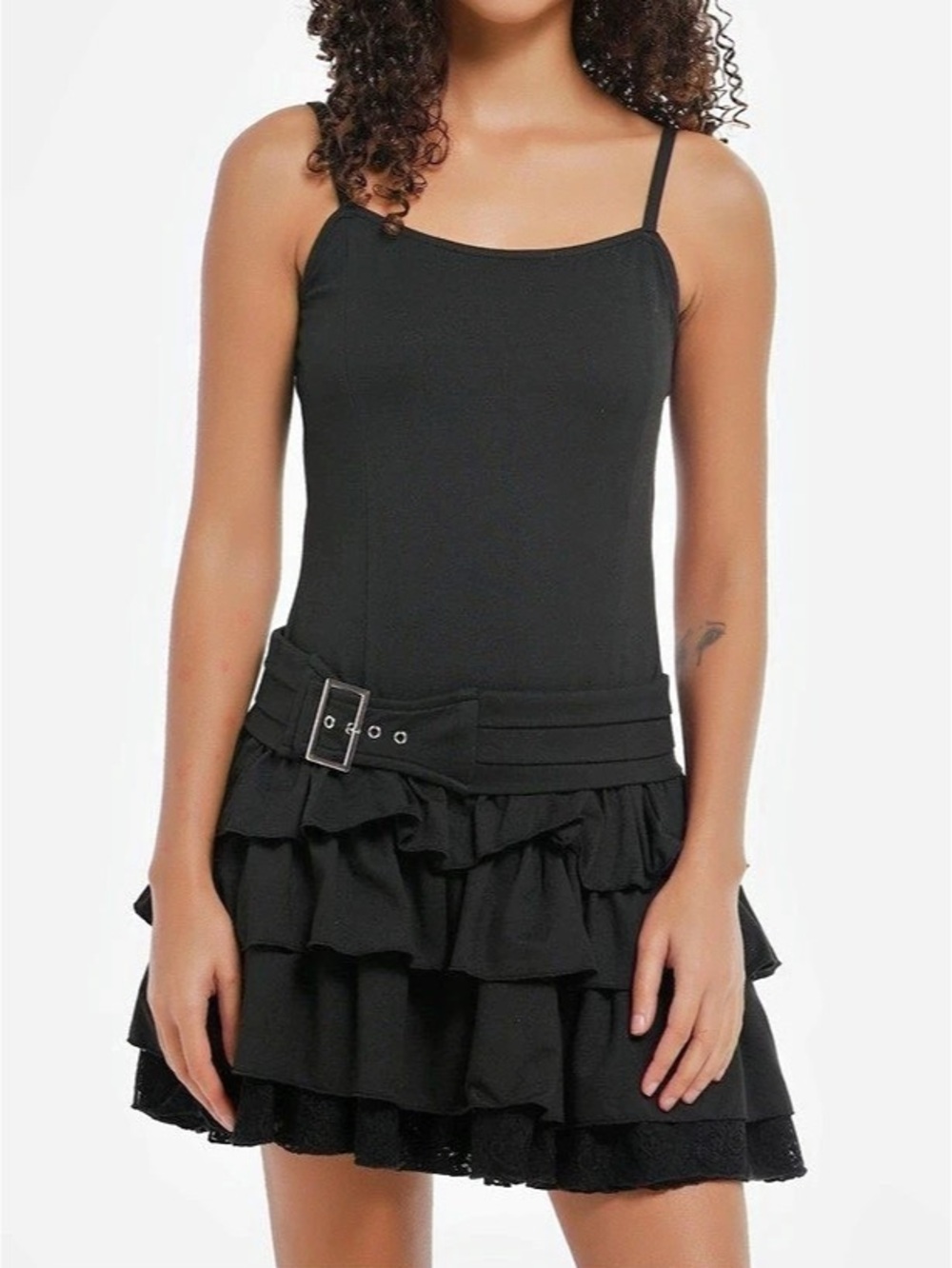 Hot Topic Black Ruffle Tiered Belted Cami Dress Black XL